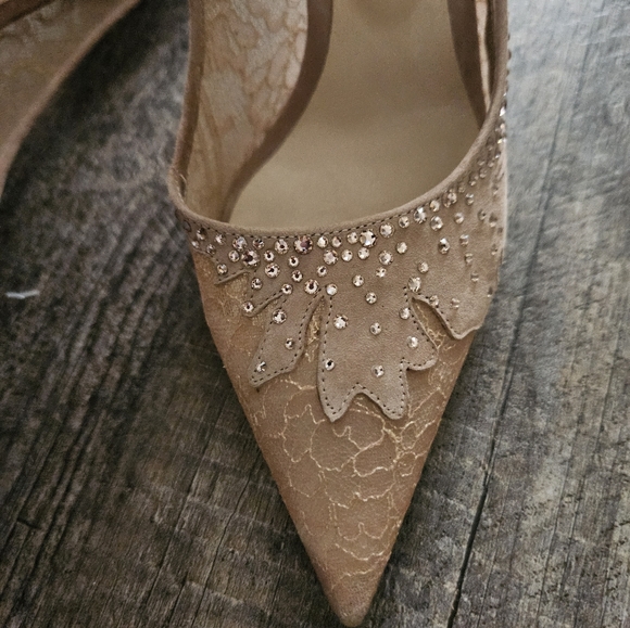 JIMMY CHOO Love 100 crystal-embellished suede and corded lace pumps - Picture 6 of 6